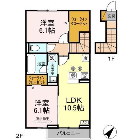 ジーエイチ5(2LDK/2階)の間取り写真