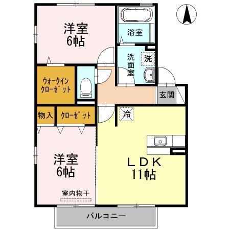 ルミエール手城 B棟(2LDK/2階)の間取り写真