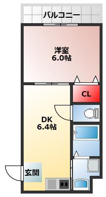 シティーコート堺東(1DK/7階)の間取り写真