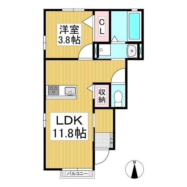 ハイムメゾン若穂B(1LDK/1階)の間取り写真