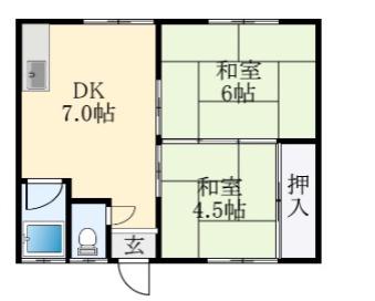 テックハイム小山(2DK/2階)の間取り写真