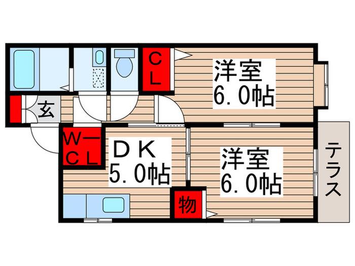 ピソ咲が丘(2DK/1階)の間取り写真