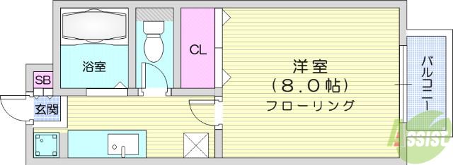 ウィンズ南吉成2(1K/2階)の間取り写真