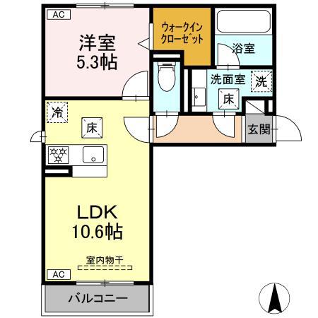 セレスティア田神 イースト(1LDK/3階)の間取り写真