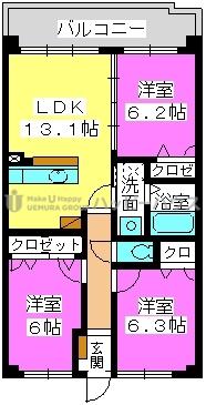 ソルベルデ五条(3LDK/3階)の間取り写真