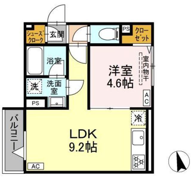 セレスティア羽沢B棟 B棟(1LDK/3階)の間取り写真
