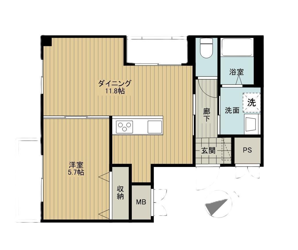 利右衛門参番館(1LDK/2階)の間取り写真