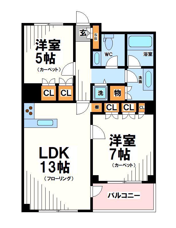 ボナールつつじヶ丘(2LDK/4階)の間取り写真