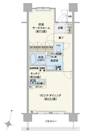 リージア経堂テラスガーデン(1LDK/3階)の間取り写真