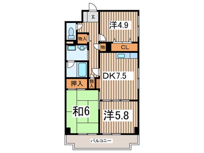メゾンデフォンティーヌ(3DK/2階)の間取り写真