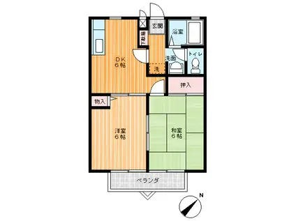 ファミーリェ(2DK/2階)の間取り写真