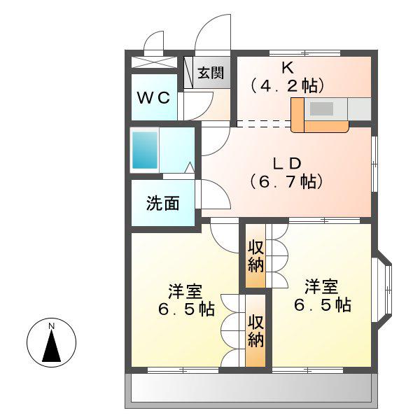 ラピュタ弐番館(2LDK/2階)の間取り写真