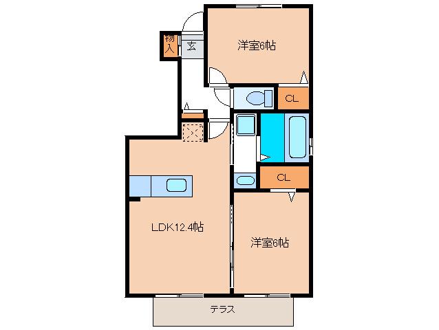 セジュール・ルピナスII(2LDK/1階)の間取り写真