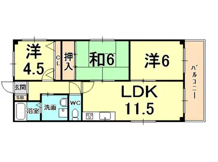 シャトレ鳴尾(3LDK/2階)の間取り写真