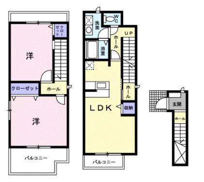 メゾン河北(2LDK/2階)の間取り写真