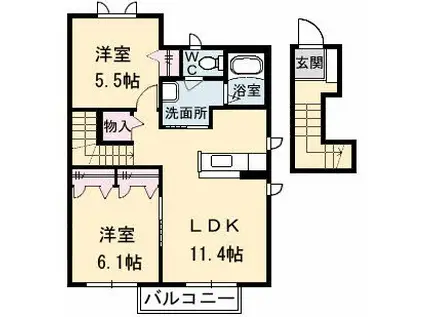 MERRYーY・T B棟(2LDK/2階)の間取り写真