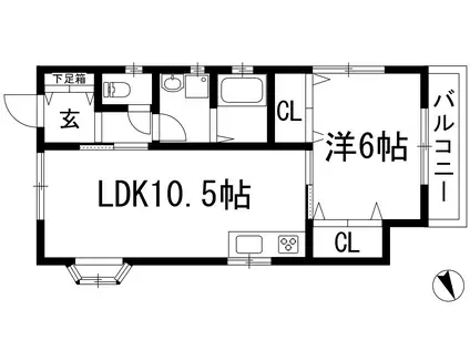 ハナヤシキヒルⅡ(1LDK/2階)の間取り写真