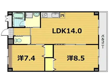 京阪宇治線 三室戸駅 徒歩3分 5階建 築16年(2LDK/5階)の間取り写真
