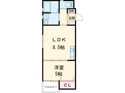 ティーレグノ羽犬塚 B棟(1LDK/2階)の間取り写真