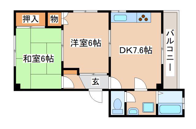 シャイン3(2DK/3階)の間取り写真