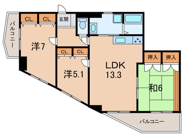 グランドシャトー西明石(3LDK/3階)の間取り写真