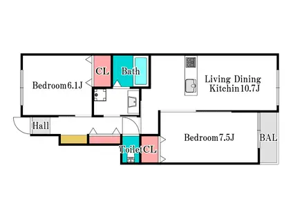 Y.A.F国富III(2LDK/1階)の間取り写真