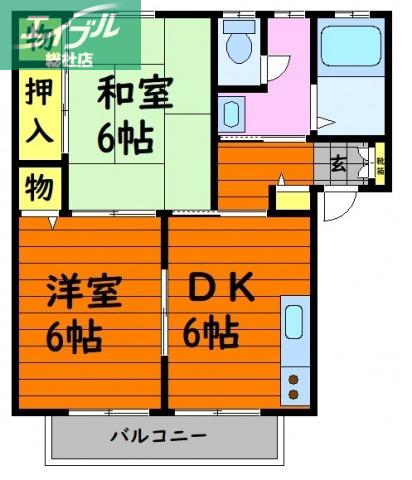 総社Sフラッツ A棟(2DK/2階)の間取り写真