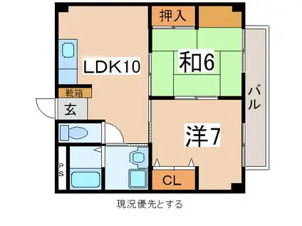 ボンソワール(2LDK/2階)の間取り写真