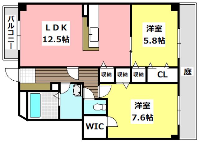 ディアコート(2LDK/1階)の間取り写真