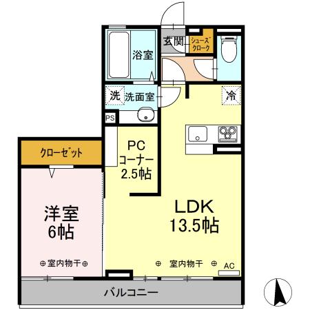 ブランキューブ203(1LDK/2階)の間取り写真