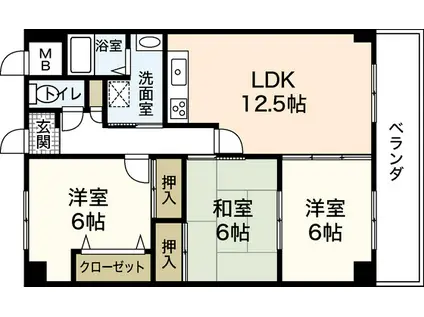 リザイヤビル(3LDK/4階)の間取り写真