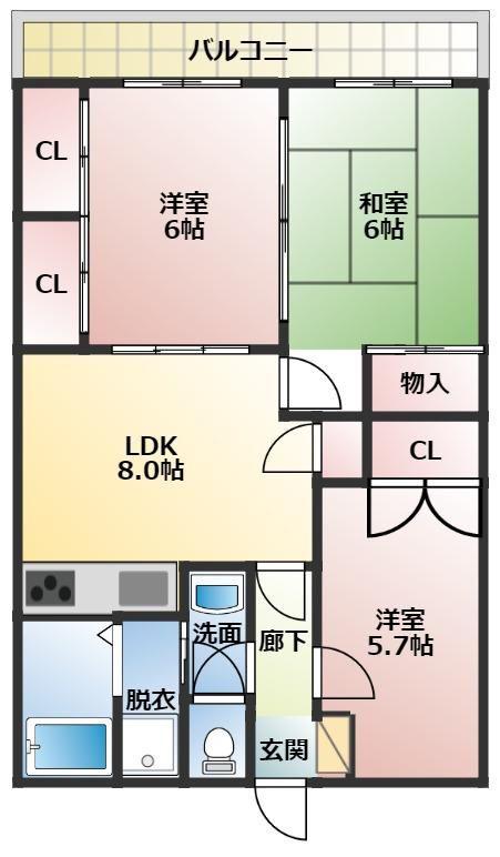 ガーデンフォレストサウスウィング(3LDK/5階)の間取り写真