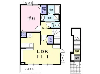 ローレル(1LDK/2階)の間取り写真