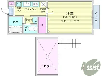 ソレアード(1K/1階)の間取り写真