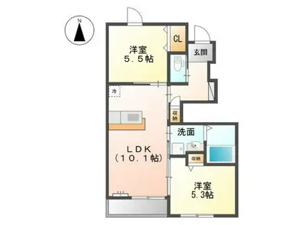 メゾン ラフィネB棟(2LDK/1階)の間取り写真