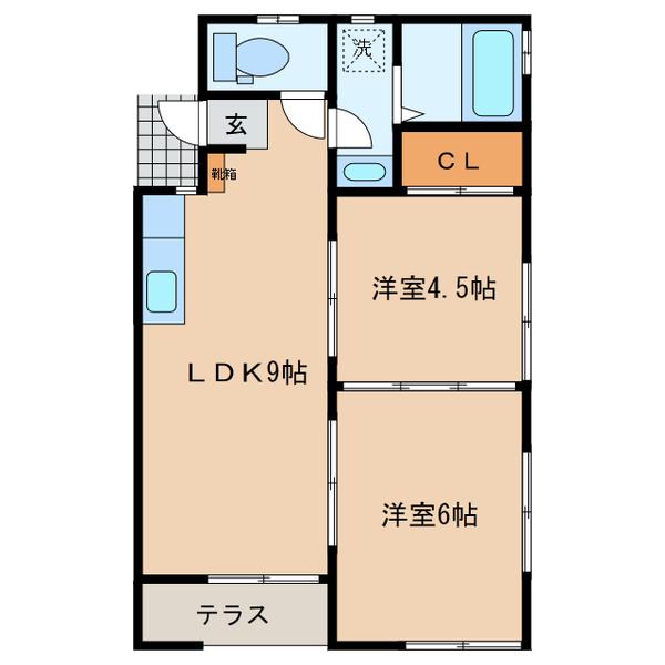ハイツ南A棟(2LDK/1階)の間取り写真