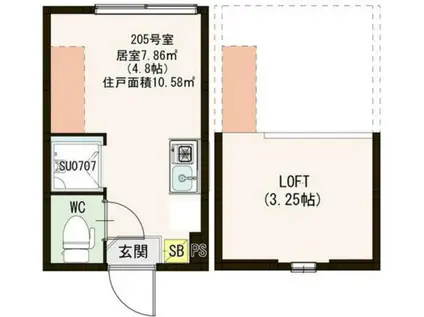ハーモニーテラス小竹向原(ワンルーム/2階)の間取り写真