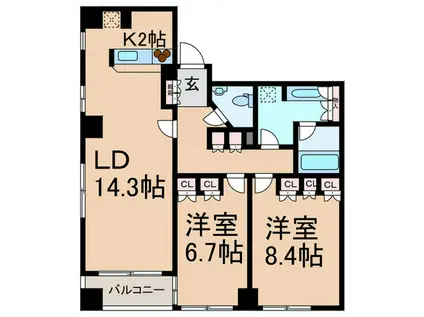 プレミエール一番町(2LDK/11階)の間取り写真