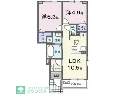 シェル クレール II(2LDK/1階)の間取り写真