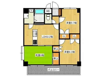 カサグランデI (3DK/6階)の間取り写真