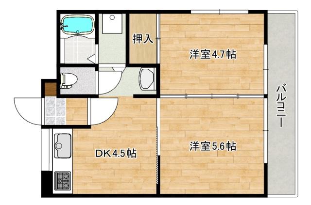 三筋川コーポ(2DK/3階)の間取り写真