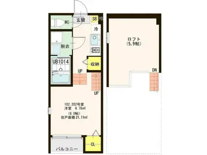 ハーモニーテラス岩切IV(1K/2階)の間取り写真