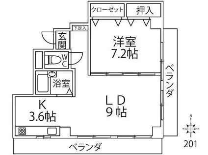 東武東上線 大山駅(東京) 徒歩10分 3階建 築34年(1LDK/3階)の間取り写真