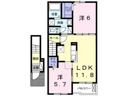 アーディ ヴィラII(2LDK/2階)の間取り写真
