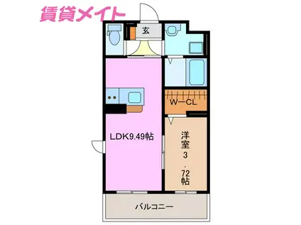 S様マンション(1LDK/3階)の間取り写真