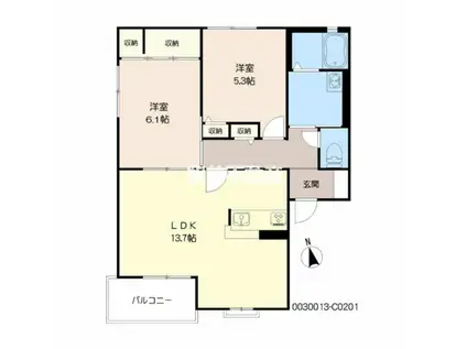 サンクチュアリー久留米III(2LDK/2階)の間取り写真