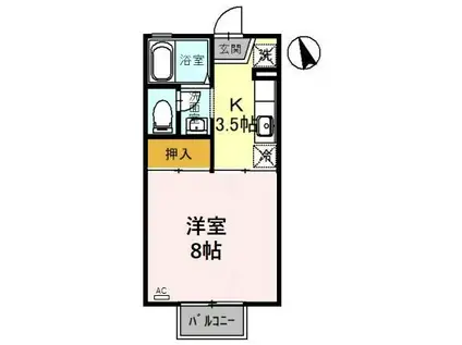 ルミナス若狭2棟(1K/1階)の間取り写真