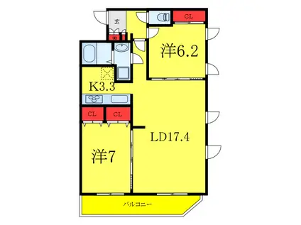 メゾン・メルヴェイユ(2LDK/5階)の間取り写真