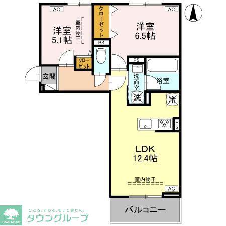 前橋市天川原町一丁目PJ B(2LDK/1階)の間取り写真