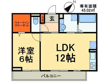 ヘリオス吉川美南 ポセイドン(1LDK/1階)の間取り写真